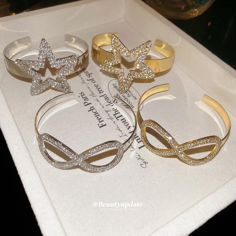 European & American Rhinestone Star Open Cuff Bracelet: Fashionable, Luxurious, and Unique Hand Jewelry