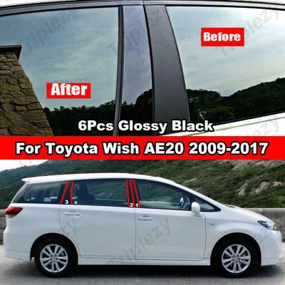 6Pcs Glossy Black/Carbon Fiber Car Window Door Column B C Pillar Post Cover For Toyota AE20 2009-2017 PC Material Sticker