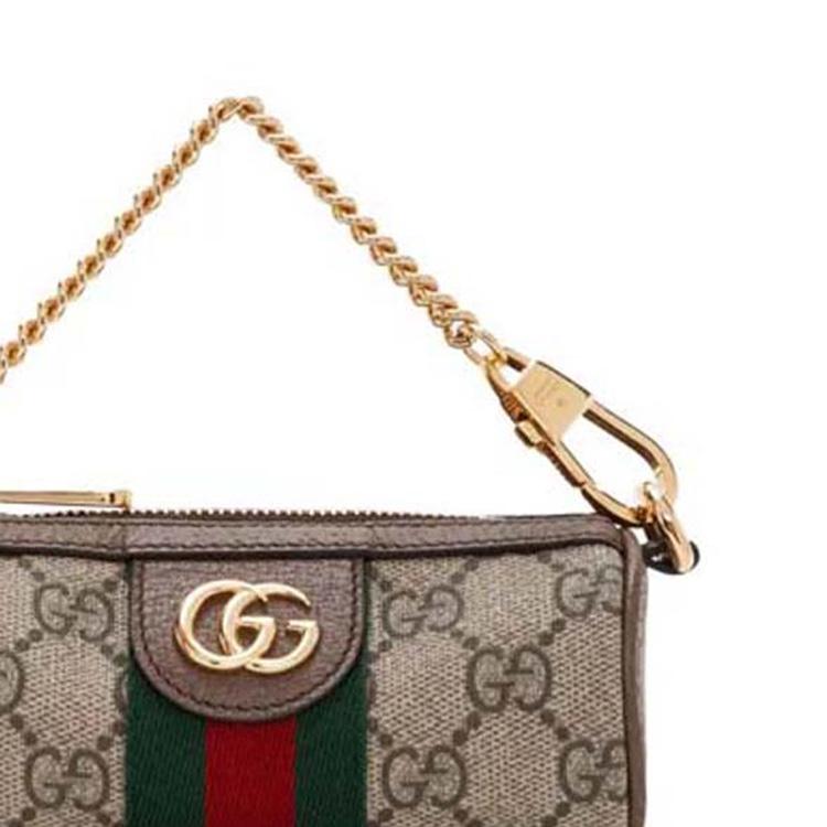 Gucci Ophidia Logo Streifen Web Kette Canvas und Leder Tragetasche Damen Handtaschen Ebenholz 598658-9IK3G-8745