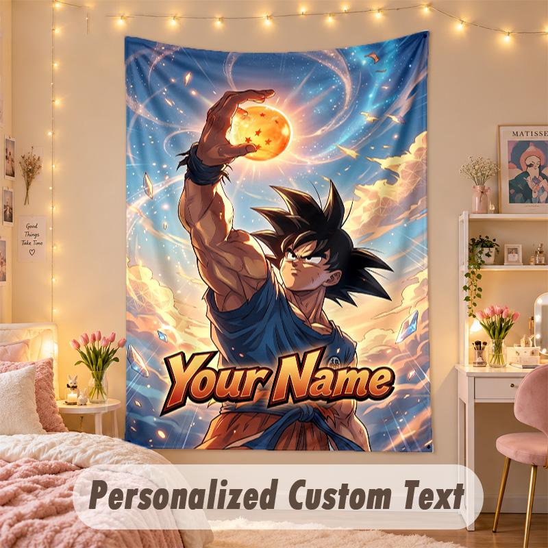 Custom Personalized Tapestry,Dragon Ball Print Custom Name Text Wall Art Hanging for Bedroom