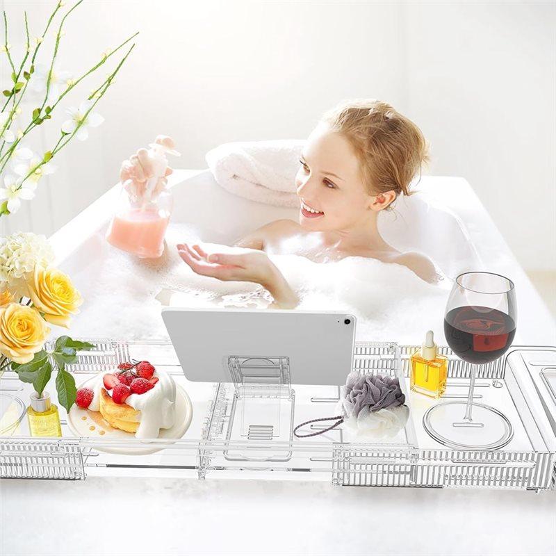 Acrylic Bath Caddy Drain Tray For Tub, Expandable Multifunctional Bathroom Organizer, Simple Bathtub Table Design