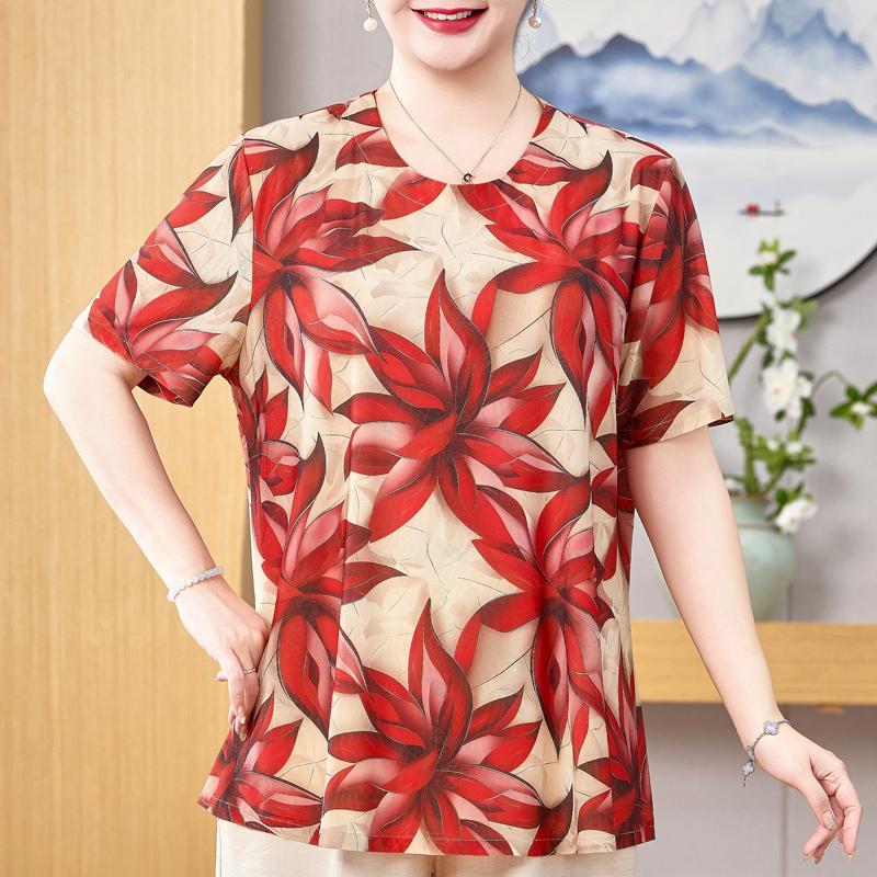 

Большой размер 3XL-8XL Оверсайз Повседневные блузки для женщин Топы Свободная винтажная рубашка с коротким рукавом Летняя одежда 8XL красный