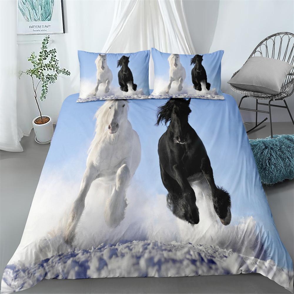 3D Oiling Running Horse Duvet Cover Set Single Twin Double Queen King Cal King Size Bed Linen Set
