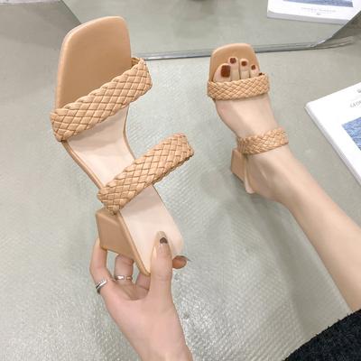 2024 New Fashion Summer Women Sandals Ladies Shallow Mouth Colorblock High Thick Shoes Middle Heel Ladies Slippers Plus Size