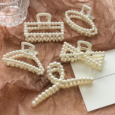 Elegantní perly Korálky Vlásenka pro ženy Móda Geometrické Vlasy Dráp Barrettes Pokrývka hlavy Přeslička Vlasové sponky do vlasů Příslušenství pro krabí