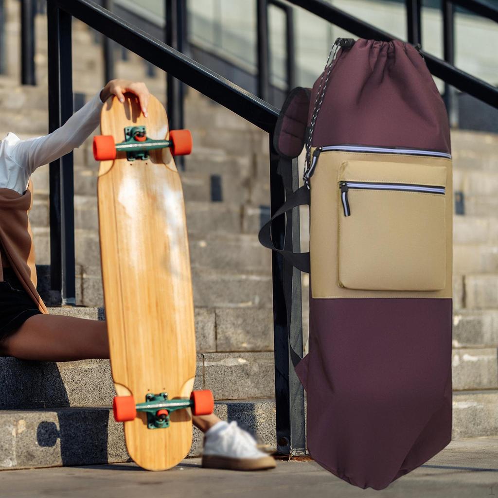 Skateboard Backpack Drawstring Closure Multifunctional Lightweight Longboard Carry Bag Organizer for