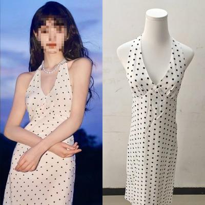 2025 Xia Tianxi Wei Polka Dot V-Neck Slim Fit French Long Dress