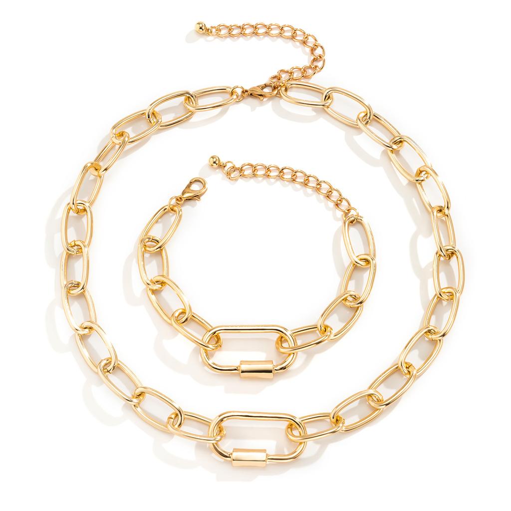 Acessórios, Conjunto de Colar e Pulseira de Corrente Grossa Cruz Simples Feminino, Itens de Metal Vazado Punk