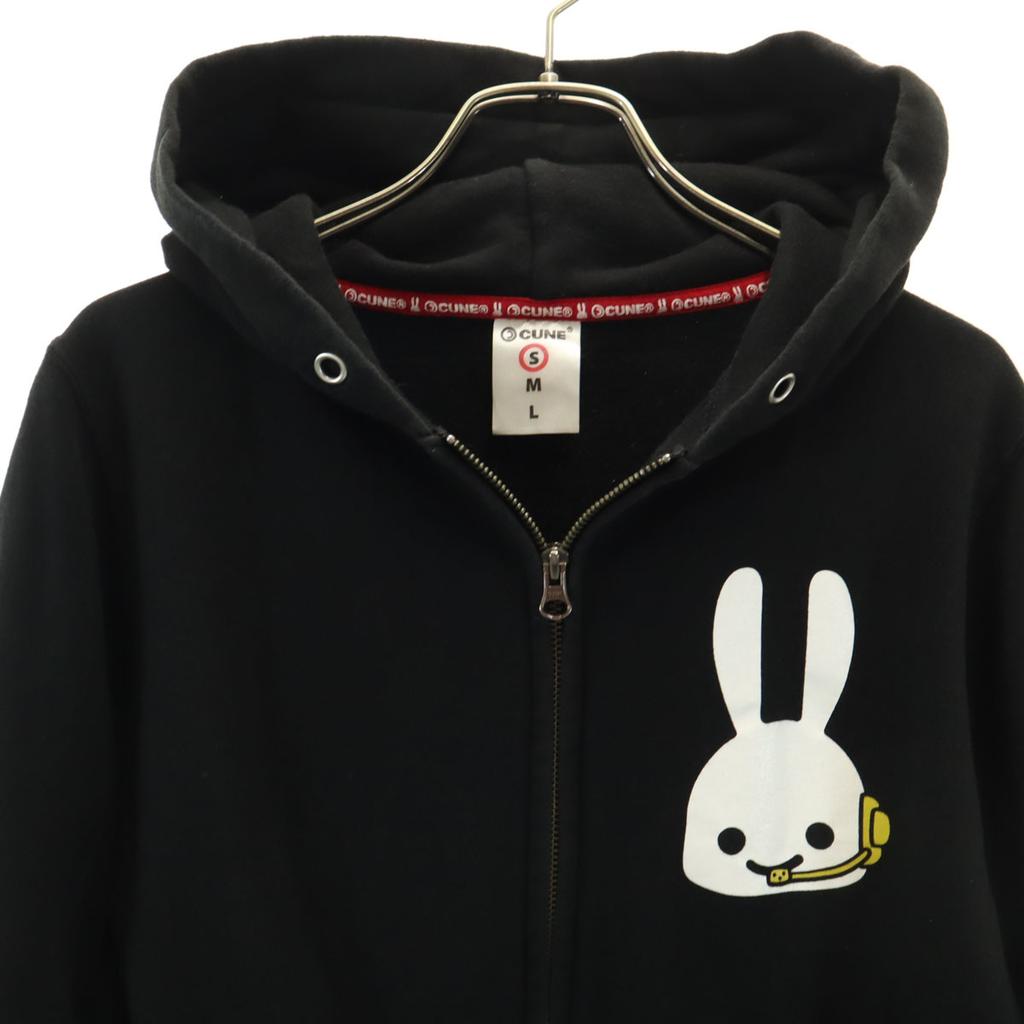 CUNE Back Print Long Sleeve Sweat Zip Hoodie S Black Women Used