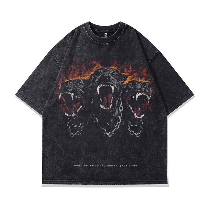 Vintage T-Shirt High Street Men S Printed Dark T-Cotton Made Ins Du Short Sleeve Washed Old Series S