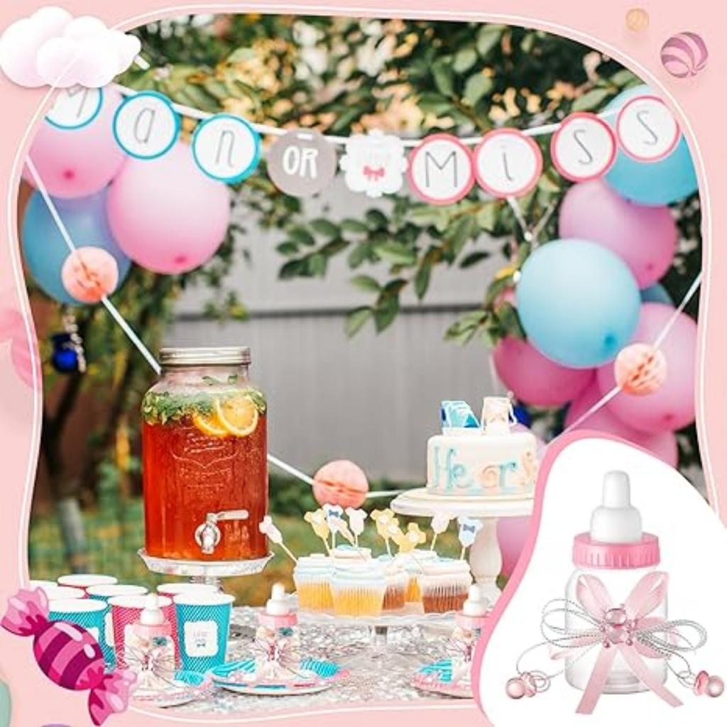 12 Pcs Baby Shower Bottles Mini Milk Bottle Plastic Bear Candy Bottles with Ribbon Baby Shower Wedding Gift for Guest