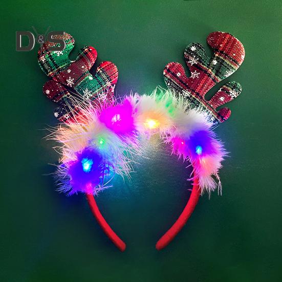 Women Girl Hair Hoop LED Christmas Reindeer Santa Claus Decor Headband Cartoon Style Cosplay Headband Photography Props