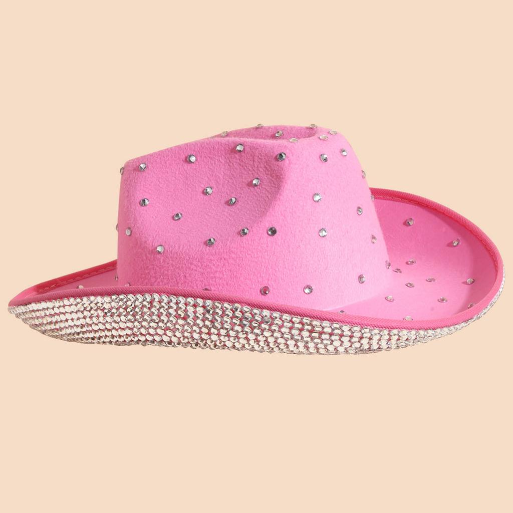 Vacation Cowboy Hat Panama Hat Crystal Brim Hat Rhinestones Hand Beading Crystal for Carnivals Music Festival