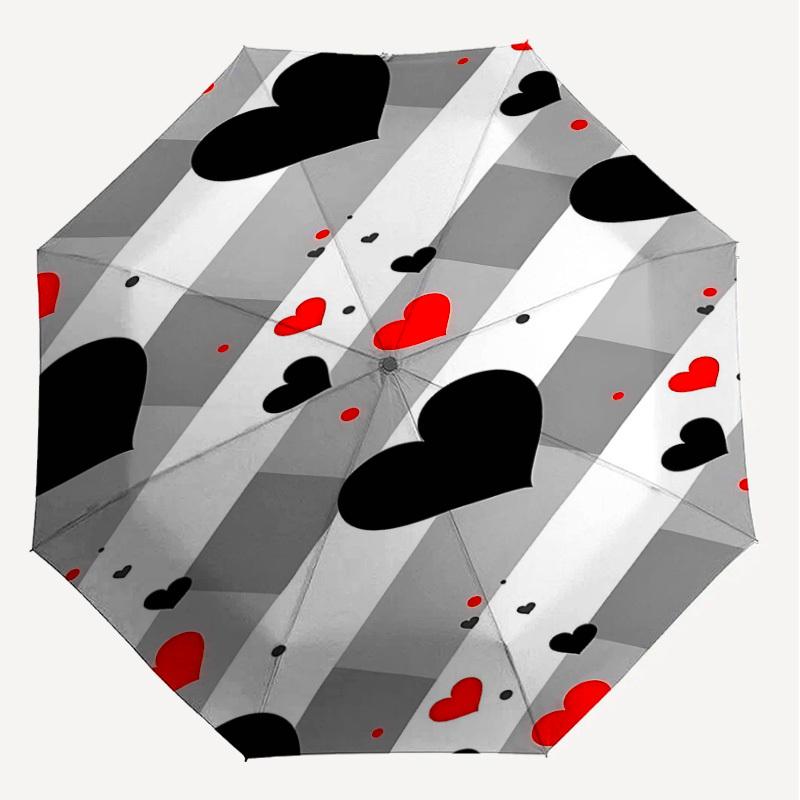 1PC Heart Love Automatic Open/Close Umbrella Compact Folding Umbrella with 8-Rib Shaft Lightweight Esign, Highquality Fabric1182A