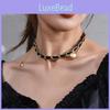 Stylish Unisex Vintage Black Chain Short Necklace Crafted With Pearl And Titanium Steel Features