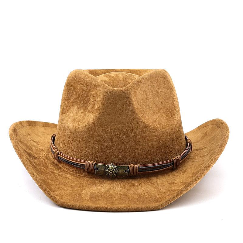 Unisex Western Cowboy Cowgirl Hat with Buckle Belt Classic Wide Brim Fedora Hat for Men and Women