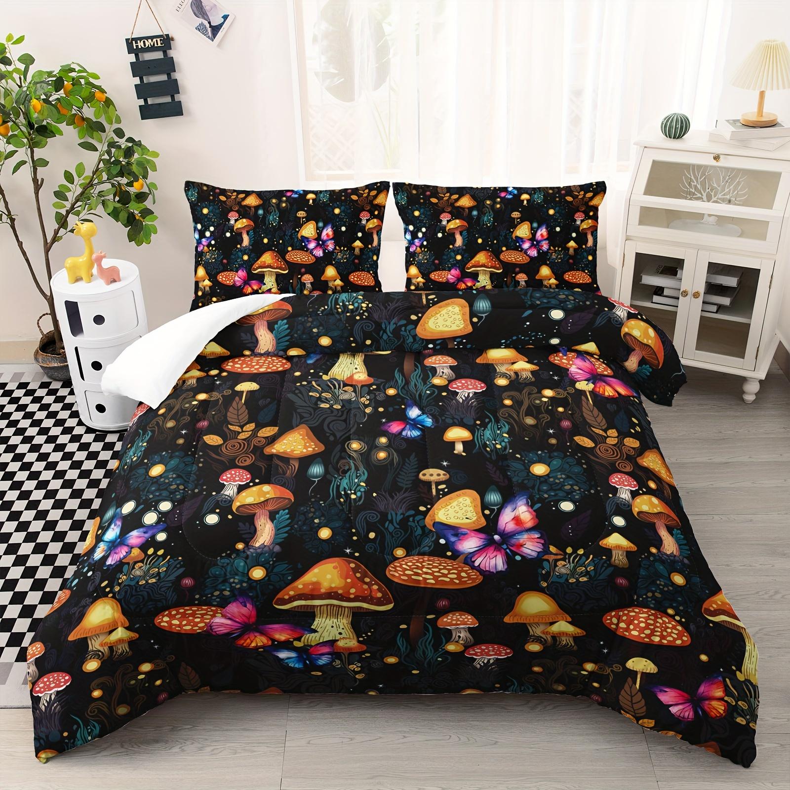 

Mushroom Comforter Sets Natural Wild Fungus Bedding Sets Botanical Plants Duvet Set with 3D Printed Bedding EU Twin(135x200cm)