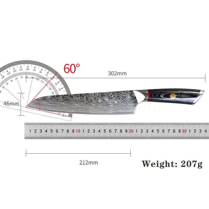 German Steel Damascus Pattern Chef's Knife Slicing Knife Sashimi Knife Stainless Steel Kitchen Knife Wooden Handle Knife