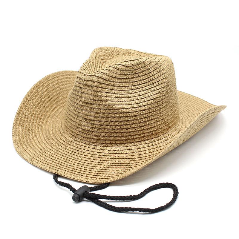 Western Cowboy Hat Foldable Men'S Ladies Straw Hat Beach Visor Big Edge Hat Summer Hat With Windbreak Cord