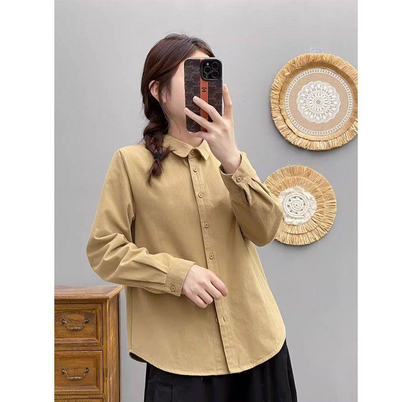 This Autumn and Winter Pure Cotton Solid-color Shirt Is A Classic and Versatile French Layering Shirt for Women with A Doll Collar
