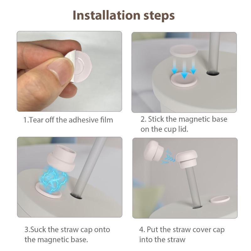 Silicone Lid Magnetic Straw Lid Suitable for Straws 0.31-0.47Inches Self-adhesive Silicone Magnetic Lid Cup Kitchens Accessories