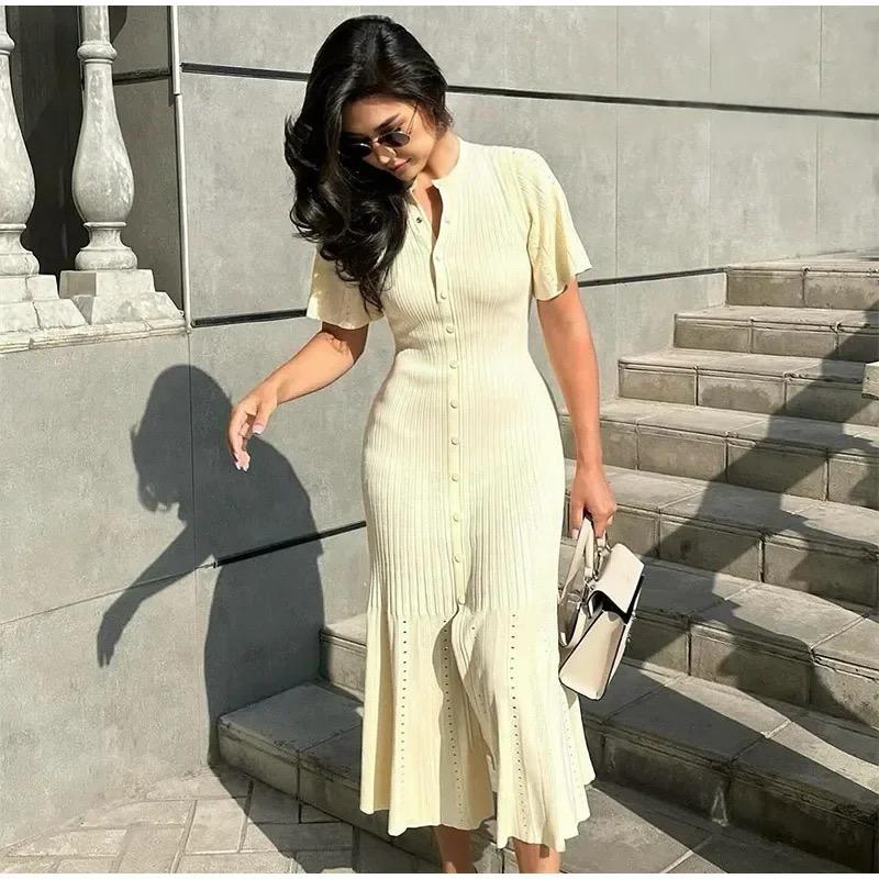 New French Elegant Fragrance High-end Slimming Knitted Mermaid Dress Hollow Slimming Fish Tail Knit Dress