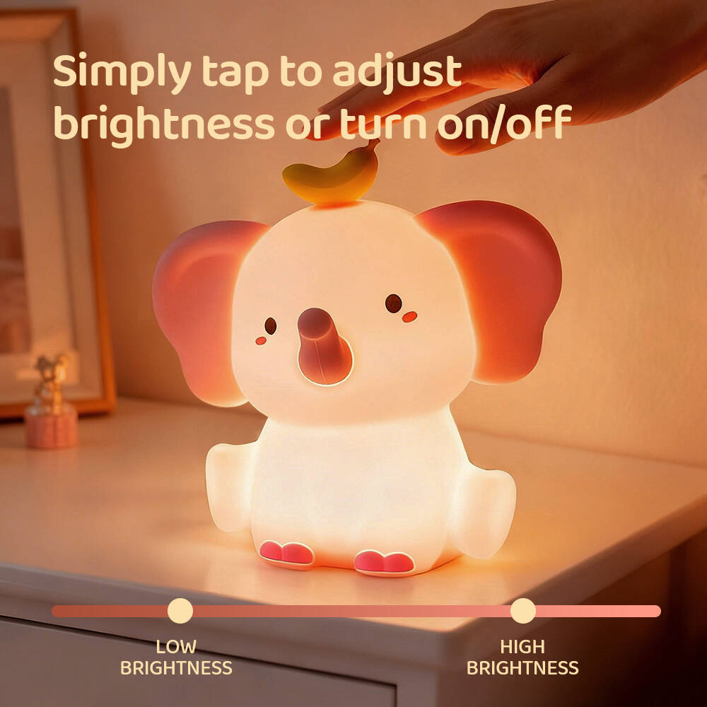 Cute Elephant Sleeping Night Light Rechargeable Dimmable Squishy Novelty Nursery Animal Nightlights For Desk Christmas Decor