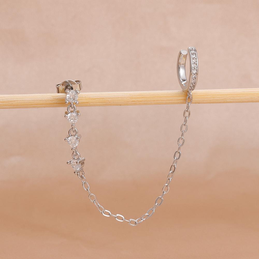 1PC Simple Stainless Steel Gold Color Chain Tassel Earring Zircon Stud Earrings Ear Clip Hypoallergenic Women's Jewelry