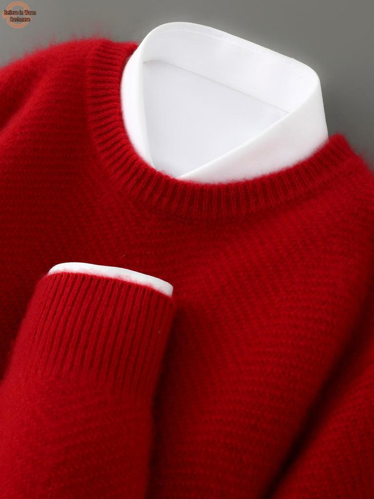 Men's 100% Wool Thick Round Neck Casual Sweater - Autumn/Winter Pullover