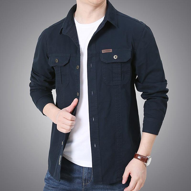 Nouvelle Chemise à Manches Longues de Printemps pour Homme Ample Grande Taille Décontractée Couleur Unie Coton Âge Moyen