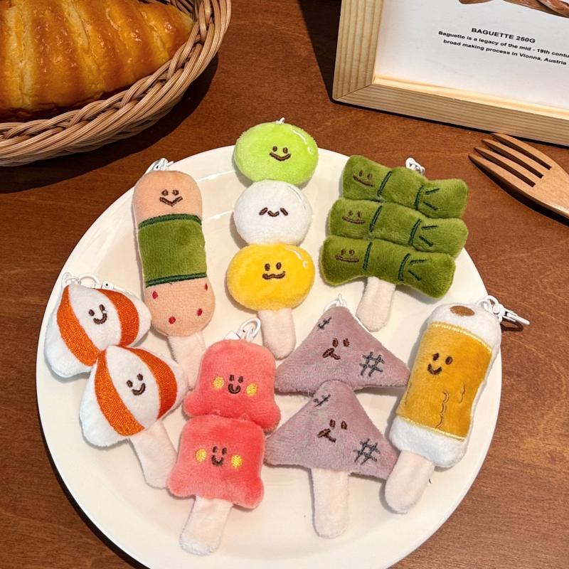 Cute Cartoon Oden Plush Keychain Creative Fun Simulated Food Doll Pendant Car Keychain Backpack Decorative Accessories Gift
