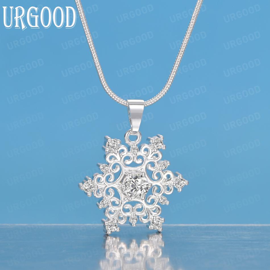 925 Sterling Silver Snowflake AAA Zircon Pendant Necklace Fashion Wedding Jewelry