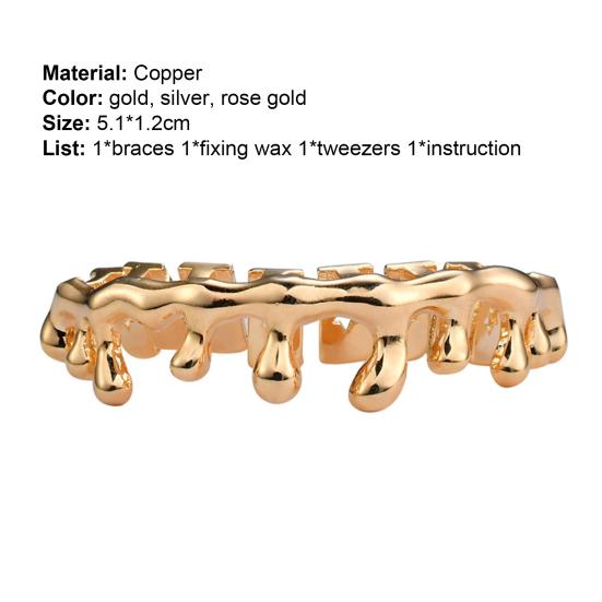 1 Set Teeth Brace Water Drop Shape Dress Up Copper Hip Hop Teeth Brace for Halloween