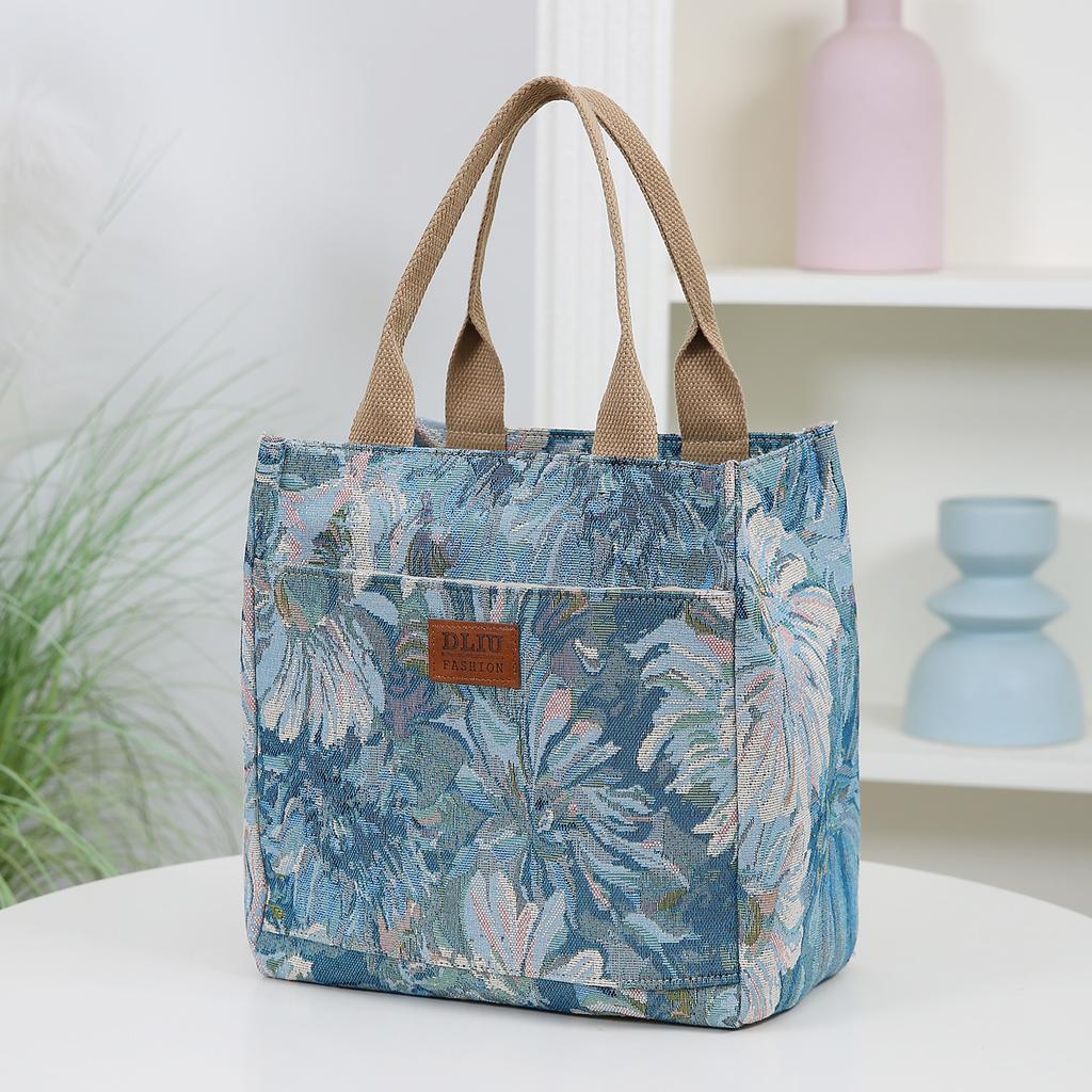 Thick Fabric with Floral Pattern, Handbag, Lunch Bag, Lunch Box Storage Bag, Portable Shopping Bag, Everyday Miscellaneous Bag