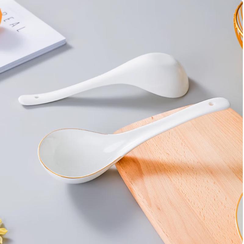 Tai Shun Gold-Rimmed Ceramic Soup Spoon