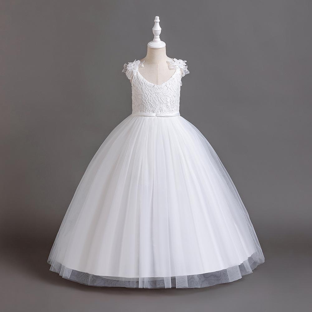 Girls' Lace Spaghetti Strap Flower Girl Dress - Puffy Formal Princess Gown for Wedding or Fashion Show Performance