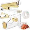 Hiceeden Acrylic Gold Stapler and Tape Dispenser Set, Desk Accessories Office Supplies Includes Tape, Staple Remover and 1000pcs 24/6 Staples, Modern