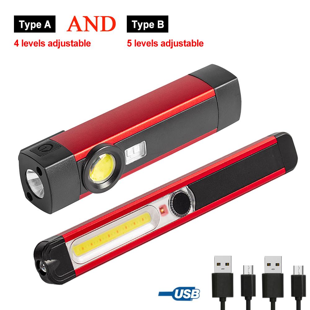 Portable 4 /5 Modes COB Flashlight Magnetic UV Torch USB Rechargeable LED Work Light  XPE Hanging Hook Lamp For Outdoor Camping