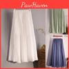 Pleated Solid Long Skirts Vintage Cotton Linen Maxi Skirt For Women Summer Elastic Waist Girls Boho Beach Skirt Aline Skirt