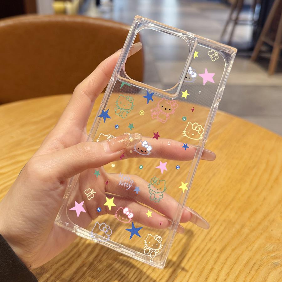 Simple and Transparent Hello Kitty for Iphone 15 Case with Painted Lines 14 Plus 13 Pro Max 12 11 Right Angled Edges  16 Promax