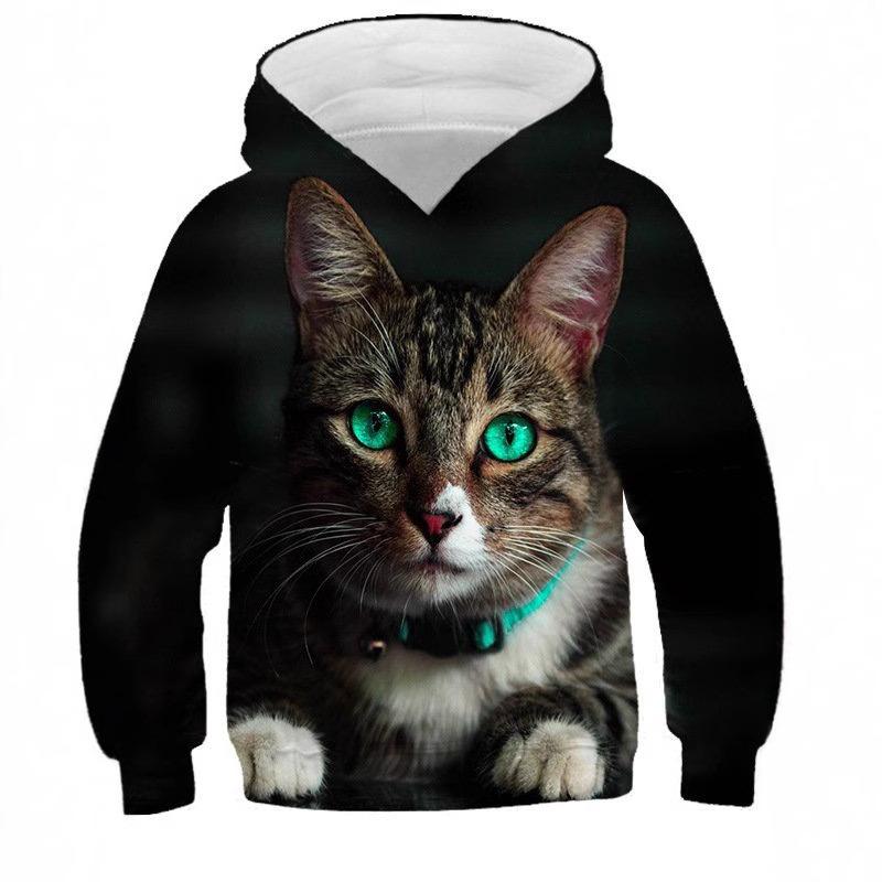Autumn 3D Cat Printed Hoodies Fashionable Casual Sports Long Sleeved Children's Boy Hooded Sweatshirts