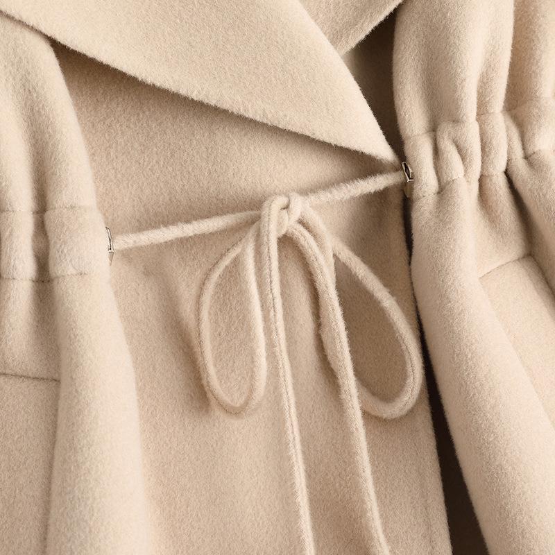 2024 Autumn/Winter Women's Long Double-Faced Wool Coat - Over-the-Knee, Slimming, High-End Wool Blend.