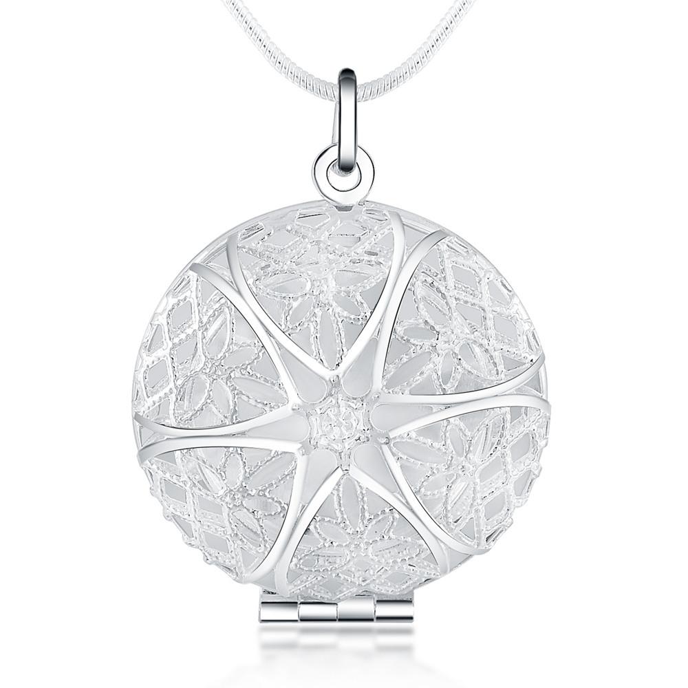 925 Sterling Silver Round Hollow Pendant Necklace Wedding Fashion Jewelry