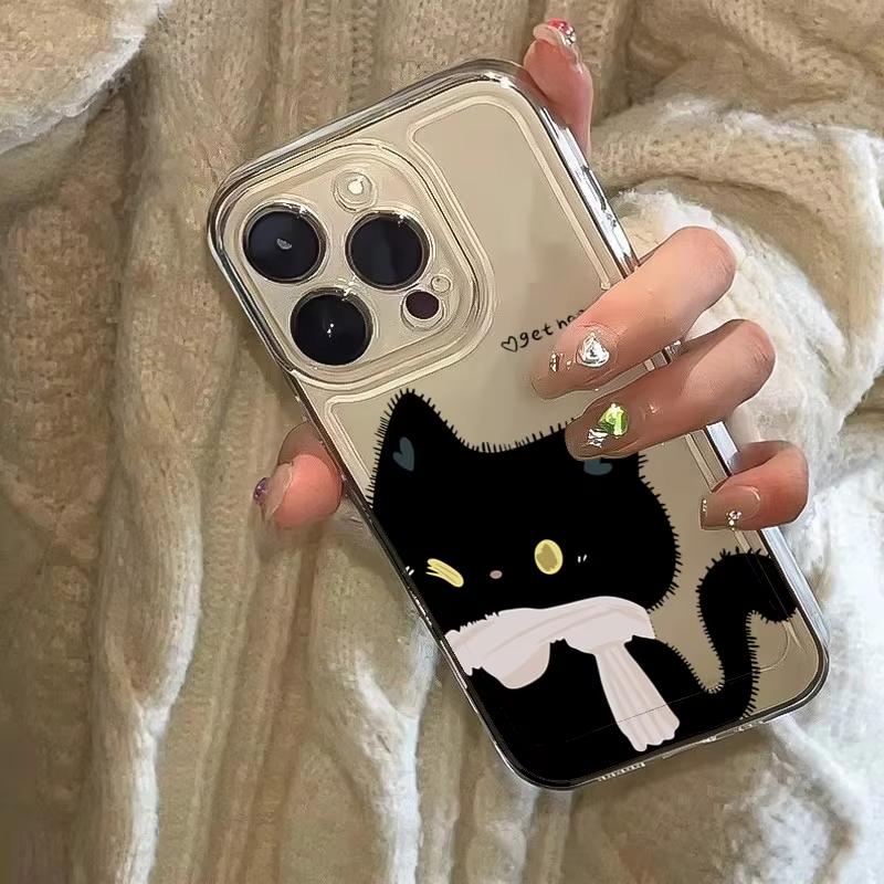 Cartoon Black White Cat Couple Phone Case For Xiaomi Mi 15 T Pro 14T 13T Mi 17 Pro 15 14 13 12 11 Lite 5G Clear Bumper Cover