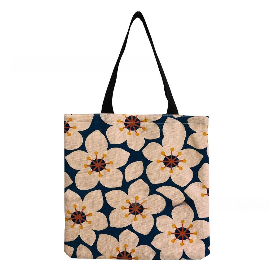 Damen Vintage Leinen-Tragetasche - Große Kapazität Blumenmuster Schulter-Handtasche für Freizeit & Lebensmitteleinkauf KTB