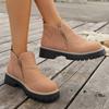 Damen Stiefeletten mit runder Zehenpartie in Überweite, Martin Boots mit Blockabsatz und Reißverschluss an der Seite, Herbst Winter Kurzstiefel für Damen