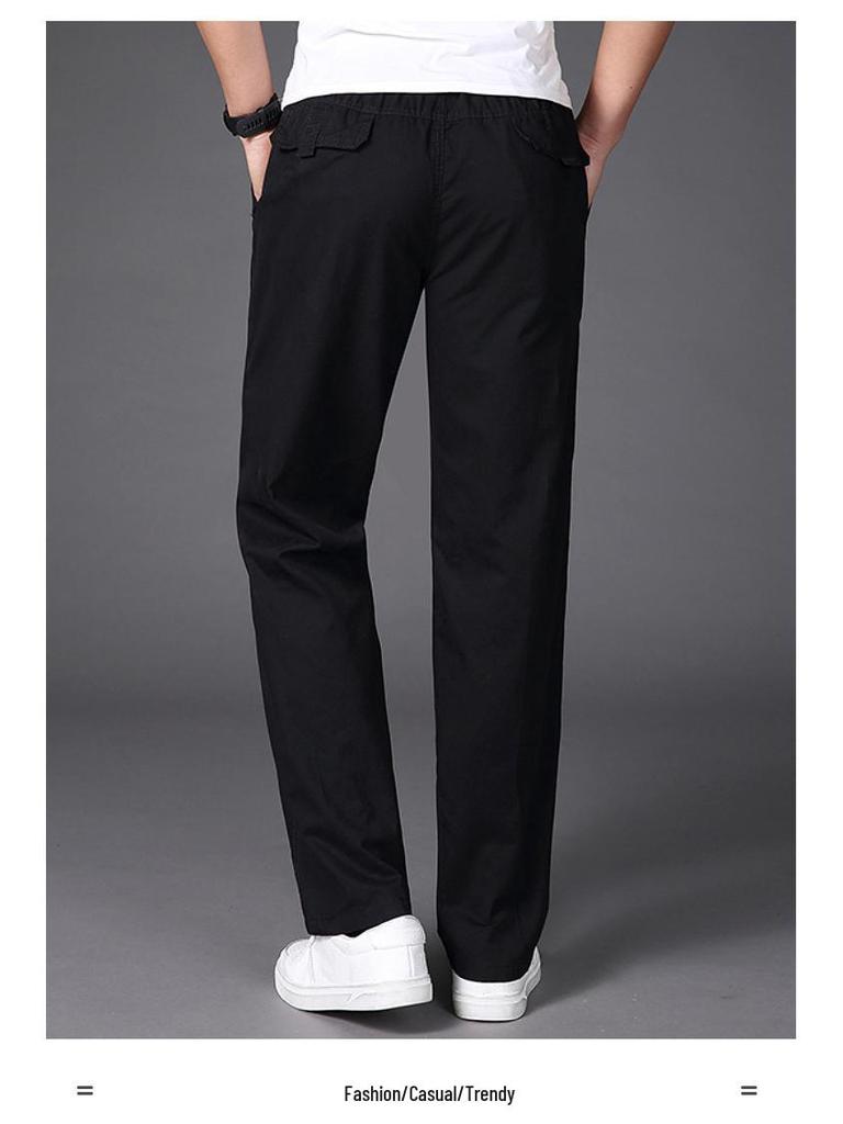 Men's Plus Size Elastic Waist Cargo Pants – Casual, Loose Fit, Solid Color