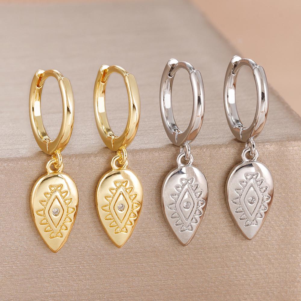 2 Paia Orecchini Pendenti Foglia Occhio Maligno in Acciaio Inossidabile alla Moda per Donna Placcati Oro 14K Zircone Gioielli per Piercing al Cartilagine Matrimonio
