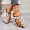 Fashion Flat Slippers Summer New Round Head Deep Mouth Metal Buckle Net Surface Soft Sole Anti-slip Wear-resistant Sandals