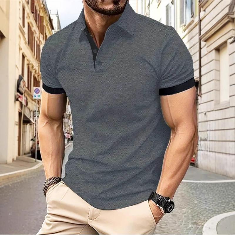 Men's Polo Shirt Short Sleeve Casual Slim Fit Color Blocking T-shirts England Style Streetwear Polos Men's Tops Tees